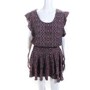 T Bags Los Angeles Womens Scoop Neck Smocked Tiered Dress Black Pink Size Small